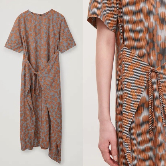 COS Printed Asymmetric Tie Midi Dress NEW - Picture 2 of 15